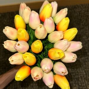 Vibrant Yellow and Pink Tulip faux Bouquet